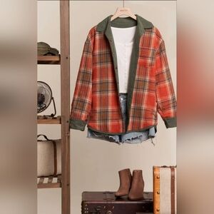 #1048 Mello Reversible Corduroy and Plaid Button Down Shirt Jacket